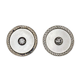 14K Yellow Gold Platinum Mother of Pearl Diamond Button Earrings