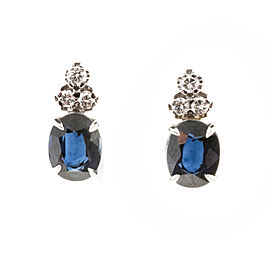 14K White Gold 4.10ct Deep Blue Sapphire & 0.21ct Diamond Earrings