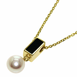 MIKIMOTO 18K Yellow Gold Onyx Pearl Necklace LXGQJ-889