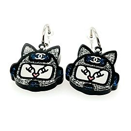 CHANEL - 17S Resin Emoji Robot Cat Dangle - Black / Silver Earrings