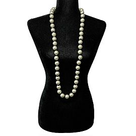 CHANEL - Jumbo Faux Pearl Long Necklace - White / Black / Champaign Gold