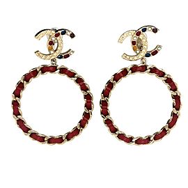 CHANEL - 19K CC Chain Hoop Clip-On - Champagne Gold Quilted Red Earrings