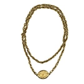 CHANEL - Vintage 70s CC Logo Oval Arabesque Medallion Chain Link Rope Necklace