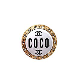 CHANEL - 08P CC Logo Coco Button Pin Star Crystal - Gold Brooch