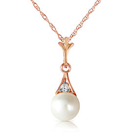 14K Solid Rose Gold Necklace with Diamond & Cultured Pearl