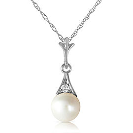 2.03 CTW 14K Solid White Gold Necklace Diamond Cultured Pearl