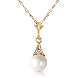 2.03 CTW 14K Solid Gold Necklace Diamond Cultured Pearl