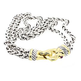 David Yurman Sterling Silver, Solid14 Karat Gold Double Wheat Chain Buckle Necklace