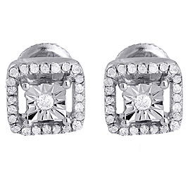 .925 Sterling Silver with 0.25ct Solitaire Round Diamond Square Stud Earrings