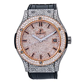 HUBLOT CLASSIC FUSION 511.NX.1171.LR 45MM DIAMOND DIAL LEATHER BRACELET-ICED OUT