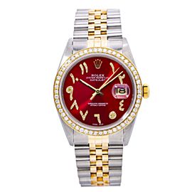 ROLEX DATEJUST WATCH 16013 36MM RED DIAMOND DIAL WITH TWO TONE JUBILEE BRACELET