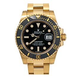 ROLEX SUBMARINER DATE GOLD 116618LN 40MM BLACK CERAMIC DIAL BOX AND CARD