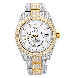ROLEX SKY DWELLER 42MM WATCH STEEL AND YELLOW GOLD WHITE DIAL ICED OUT