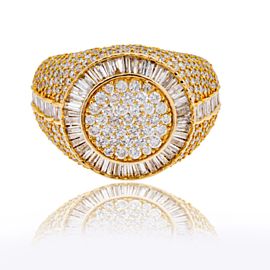 MENS YELLOW GOLD AND DIAMOND PINKY RING 14K ROUND AND BAGUETTE DIAMONDS 4.20CT