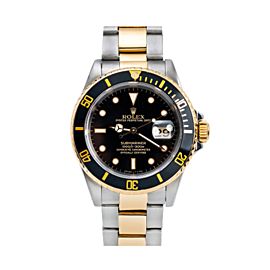 ROLEX SUBMARINER DATE WATCH 16803 40MM STEEL AND YELLOW GOLD BLACK