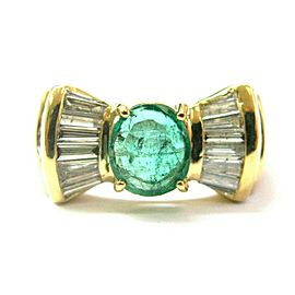 Green Emerald & Baguette Diamond Ring Solid 18Kt Yellow Gold 1.65Ct SIZEABLE