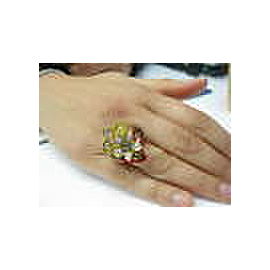Fine 18KT Multi Gem Sapphire Diamond ellow Gold Jewelry Ring