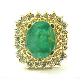 Natural Green Emerald & Diamond Ring 14Kt Yellow Gold 2.50Ct+1.00Ct