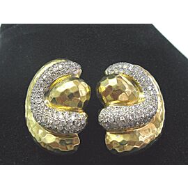 NATURAL 18Kt Henry Dunay Hammered Diamond Yellow Gold Earrings 4.50Ct