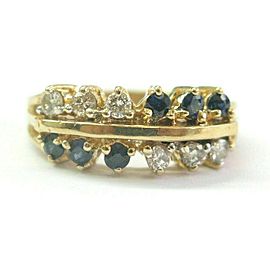 Sapphire & Diamond Two Row Ring Solid 14Kt Yellow Gold 1.10Ct SIZEABLE
