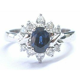 Oval Ceylon Sapphire & Diamond Solid White Gold Jewelry Ring 1.21Ct 14K SIZEABLE