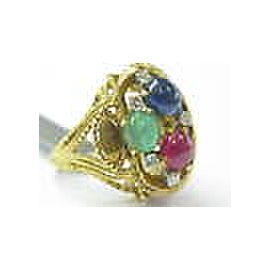 18K Gem Ruby Sapphire Emerald Diamond Solitaire W Accents Jewelry Ring YG 3.55Ct