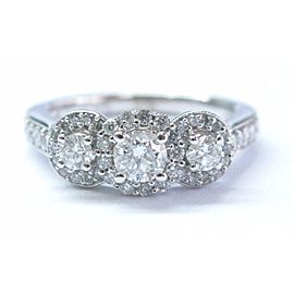 Fine Round Cut Diamond 3-Stone Engagement White Gold Ring 14KT .88Ct