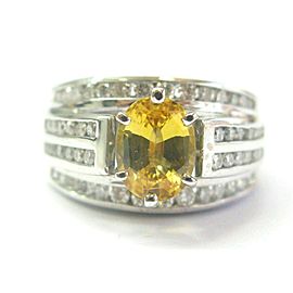 Oval Yellow Sapphire & Diamond Ring Solid 14Kt White Gold 3.26Ct G-VS2 SIZEABLE