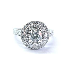 NATURAL Round Diamond Halo Milgrain White Gold Engagement Ring 1.36Ct GIA F-VS1