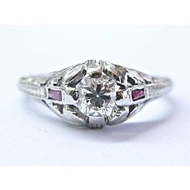 18Kt Vintage Old European Diamond & Ruby White Gold Engagement Ring