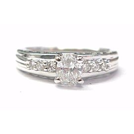 Oval & Round Diamond Engagement Ring Solid White Gold 14Kt .65Ct SIZEABLE