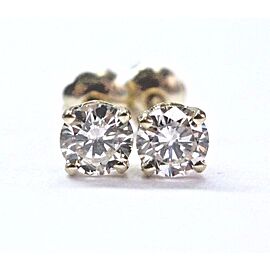Fine Round Cut NATURAL Diamond Stud Earrings Yellow Gold Screw Back .66CT