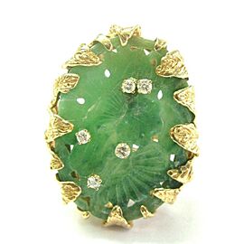 Apple Jade & Diamond Ring 14Kt Yellow Gold .15Ct 35mm WIDE 10.5 SIZEABLE