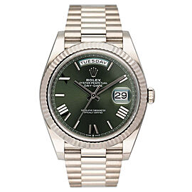 Rolex Day-Date Olive Dial 18K White Gold Mens Watch