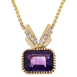 14K Yellow Gold with 17.00ct. Amethyst & Diamond Pendant Wheat Chain Necklace