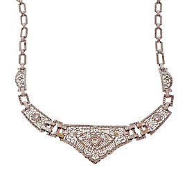 Art Deco Platinum Gold Filigree Diamond Necklace Old European Cut