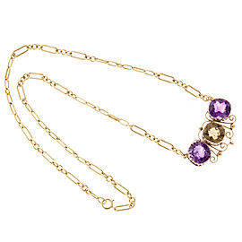 Vintage 14K Rose & Yellow Gold with 9.00ct Amethyst & 4.50ct Quartz Necklace