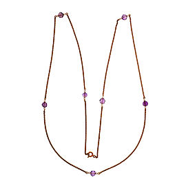 Vintage 14k Yellow Gold Long Chain Natural Amethyst Freshwater Cultured Pearl Necklace 1920