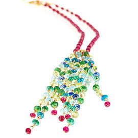 18K Yellow Gold with Ruby & Multi Stone Bead Toggle Necklace