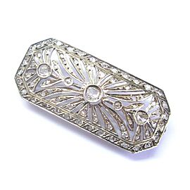 Vintage 18Kt Rose & Table Cut Diamond White Gold Pin Brooch 2" 1.40Ct