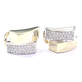 Round Cut Diamond Pave Huggie Earrings Two-Tone Gold