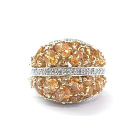 Orange Sapphire & Diamond Cluster Ring Solid 14KT Yellow Gold