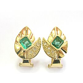 Green Emerald & Diamond Huggie Earrings 18Kt Solid Yellow Gold