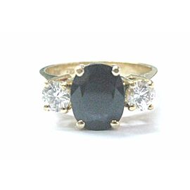 Fine Gem Sapphire & Diamond 3-Stone Anniversary Jewelry Ring Yellow Gold