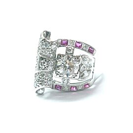 Platinum Vintage Gem Ruby & Old European Cut NATURAL Diamond Jewelry Ring