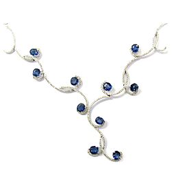 Madagascar Sapphire & Diamond Necklace Solid White Gold 18Kt