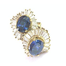 Fine Blue Sapphire & Diamond Ballerina Stud Earrings Yellow Gold