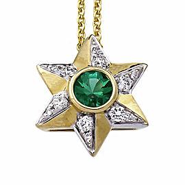 Spark Bright Green Emerald Star Pendant 18k Gold Diamond