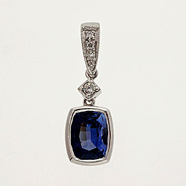 Ceylon Cushion 1.06ct Fine Blue sapphire 14k White Gold Diamond Enhancer Pendant