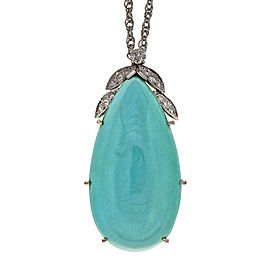 14K White Gold with Turquoise & 0.53ct Diamond Necklace